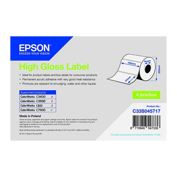 Epson C33S045717 rouleau d'étiquettes - haute brillance 102 x 51 mm (d'origine) C33S045717 083304 - 1