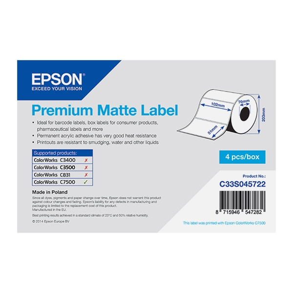 Epson C33S045722 rouleau d'étiquettes - mat premium 102 x 51 mm (d'origine) C33S045722 083314 - 1