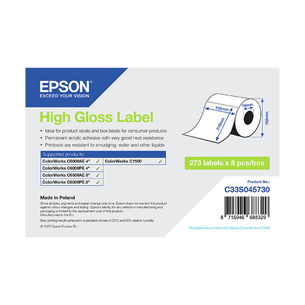 Epson C33S045730 étiquettes - haute brillance 105 x 210 mm (d'origine) C33S045730 083622 - 1