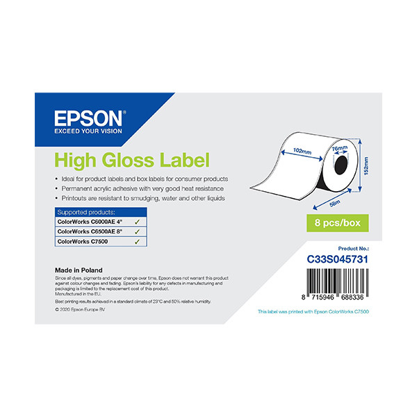 Epson C33S045731 étiquette linerless - haute brillance 102 mm x 58 m (d'origine) 083624 - 1