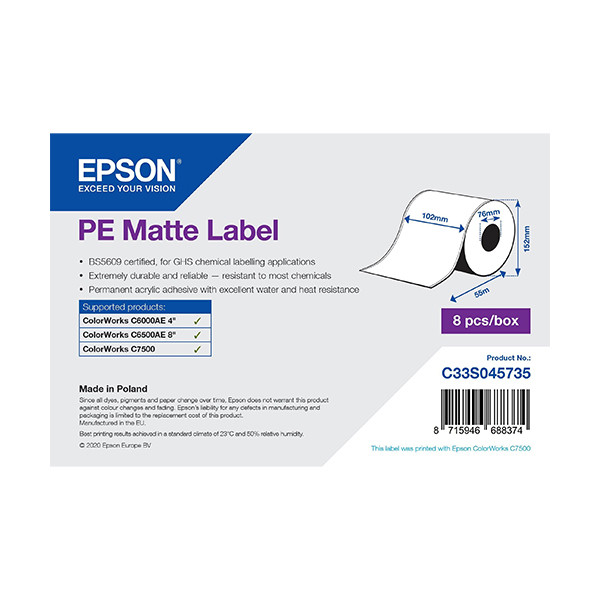 Epson C33S045735 PE rouleau d'étiquettes - mat 102mm x 55m (d'origine) C33S045735 083632 - 1