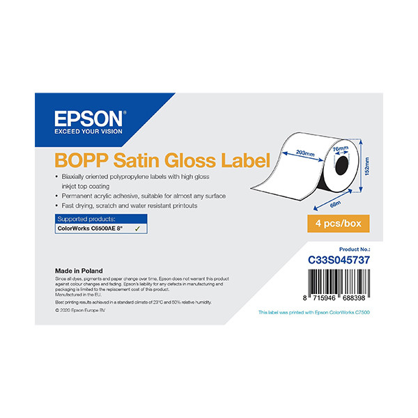 Epson C33S045737 rouleau d'étiquettes BOPP - brillant satiné 203 mm x 68 m (d'origine) C33S045737 083636 - 1