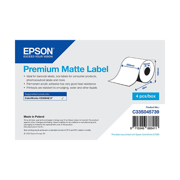 Epson C33S045739 étiquette linerless - mat 203 mm x 60 m (d'origine) 083640 - 1