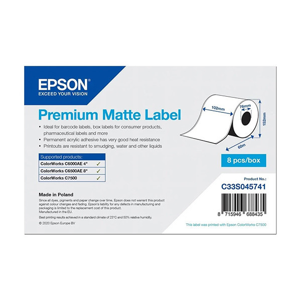 Epson C33S045741 premium rouleau d'étiquettes en continu - mat 102mm x 60m (d'origine) C33S045741 083644 - 1
