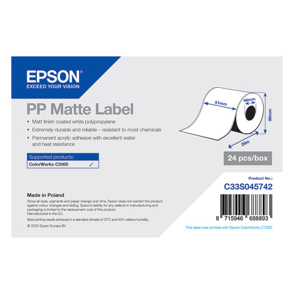 Epson C33S045742 PP rouleau d'étiquettes mates 51 mm x 29 m (d'origine) C33S045742 083570 - 1