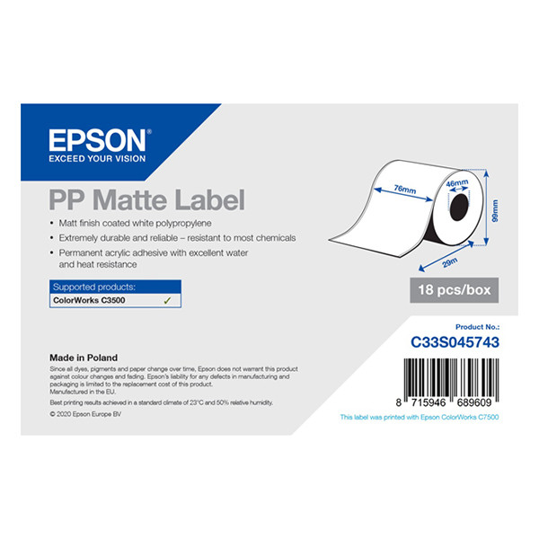 Epson C33S045743 PP rouleau d'étiquettes mates 76 mm x 29 m (d'origine) C33S045743 083568 - 1