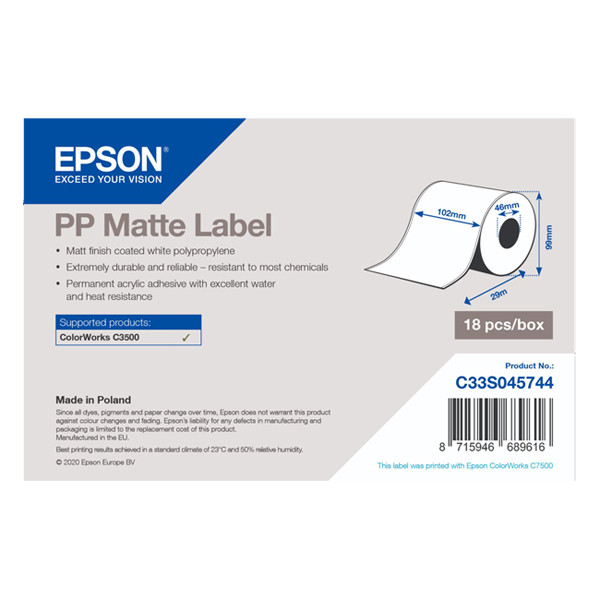 Epson C33S045744 PP rouleau d'étiquettes mates 102 mm x 29 m (d'origine) C33S045744 083566 - 1