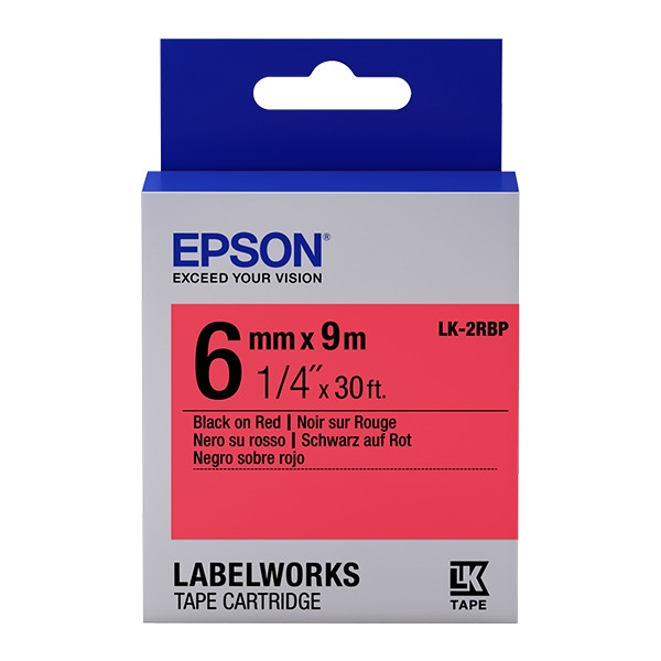 Epson LK-2RBP ruban d'étiquettes 6 mm (d'origine) - noir sur rouge pastel C53S652001 083158 - 1