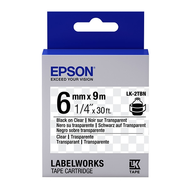 Epson LK-2TBN ruban d'étiquettes 6 mm (d'origine) - noir sur transparent C53S652004 083168 - 1
