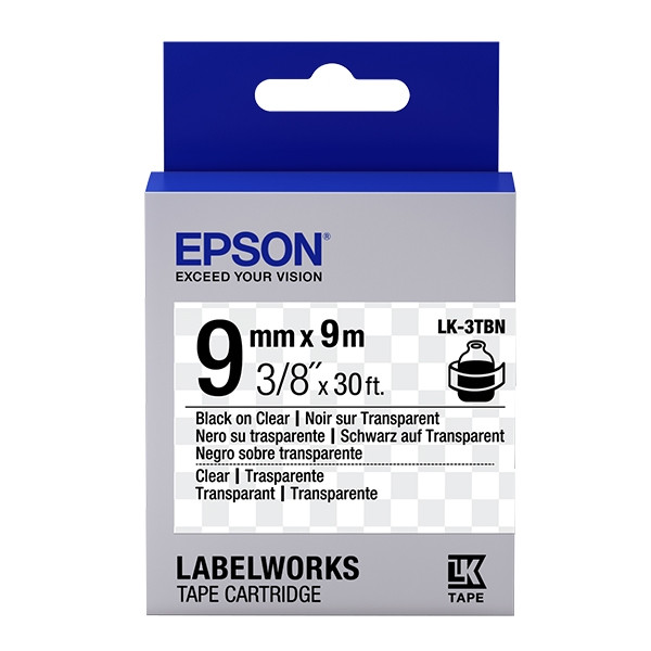 Epson LK-3TBN ruban d'étiquettes 9 mm (d'origine) - noir sur transparent C53S653004 083170 - 1