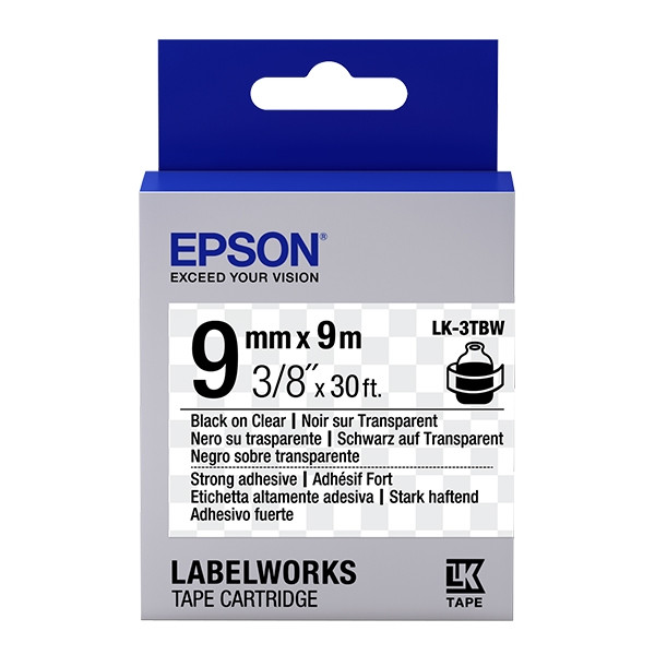 Epson LK-3TBW ruban adhésif 9 mm (d'origine) - noir sur transparent C53S653006 083176 - 1