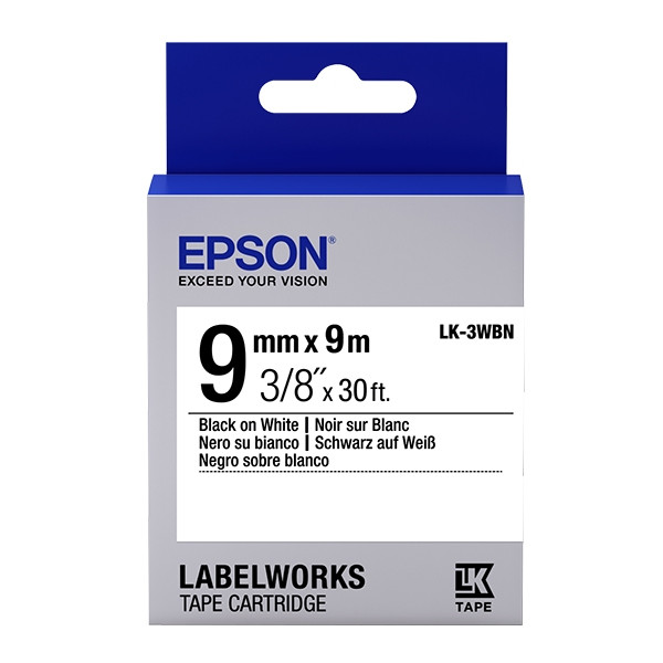 Epson LK-3WBN ruban d'étiquettes standard 9 mm (d'origine) - noir sur blanc C53S653003 083178 - 1