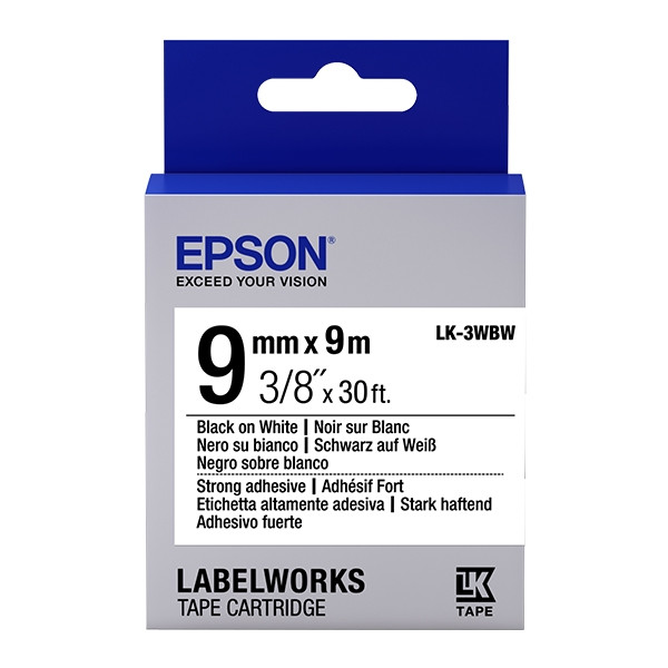 Epson LK-3WBW ruban d'étiquettes extra adhésives 9 mm (d'origine) - noir sur blanc C53S653007 083172 - 1