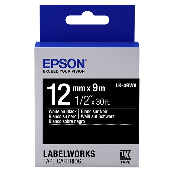 Epson LK-4BWV ruban d'étiquettes vivide 12 mm (d'origine) - blanc sur noir C53S654009 083212 - 1