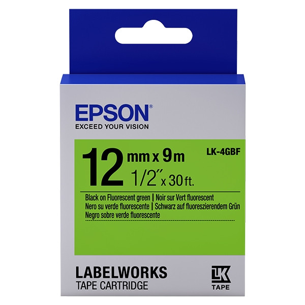 Epson LK-4GBF ruban d'étiquettes 12 mm (d'origine) - noir sur vert fluo C53S654018 083202 - 1