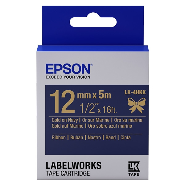 Epson LK-4HKK ruban en satin 12 mm (d'origine) - or sur bleu marine C53S654002 083220 - 1