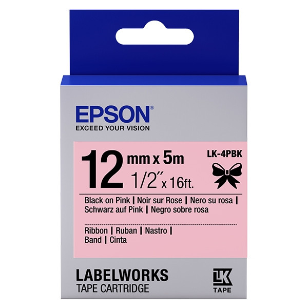 Epson LK-4PBK ruban en satin 12 mm (d'origine) - noir sur rose C53S654031 083224 - 1