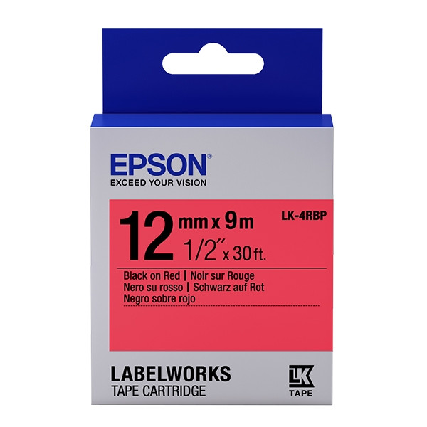 Epson LK-4RBP ruban d'étiquettes 12 mm (d'origine) - noir sur rouge pastel C53S654007 083182 - 1