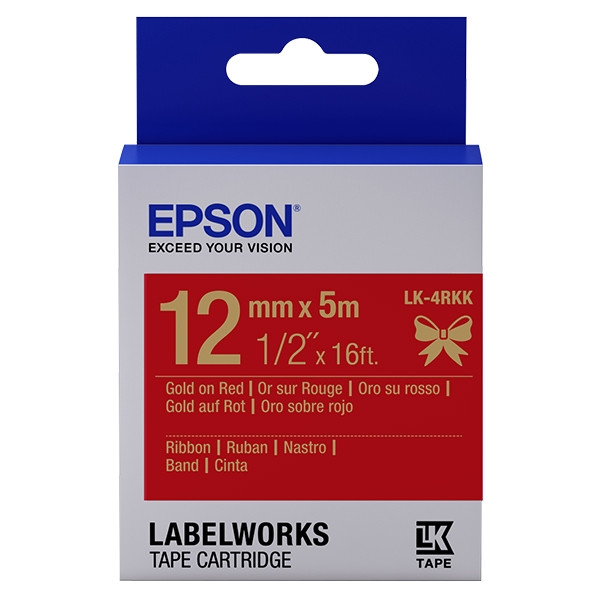 Epson LK-4RKK ruban en satin 12 mm (d'origine) - or sur rouge C53S654033 083226 - 1