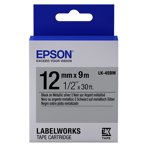 Epson LK-4SBM ruban d'étiquettes 12 mm (d'origine) - noir sur argent métallisé C53S654019 083204 - 1