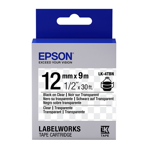 Epson LK-4TBN ruban d'étiquettes 12 mm (d'origine) - noir sur transparent C53S654012 083186 - 1