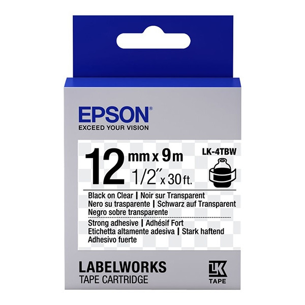 Epson LK-4TBW ruban d'étiquettes adhésives 12 mm (d'origine) - noir sur transparent C53S654015 083194 - 1
