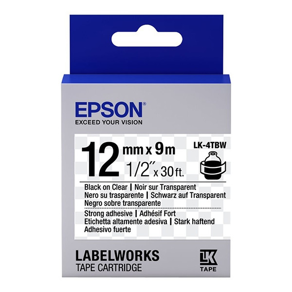 Epson LK-4TBW ruban d'étiquettes adhésives 12 mm (d'origine) - noir sur transparent C53S654015 083194 - 1