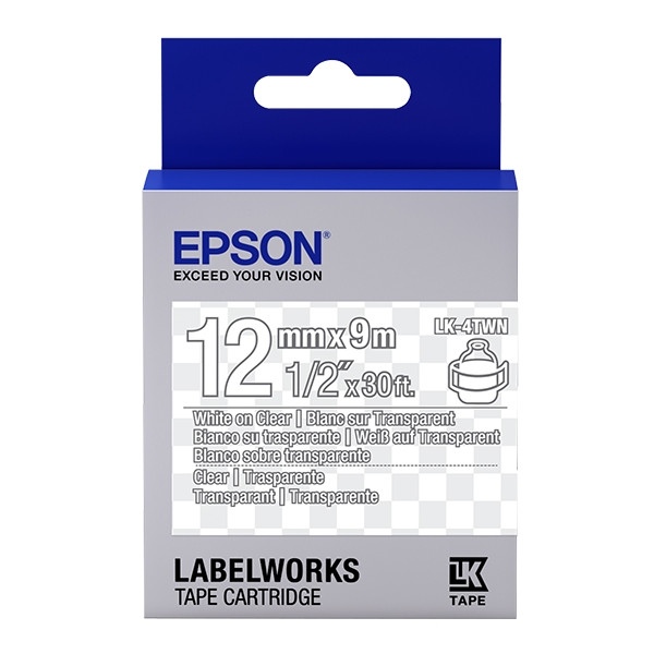 Epson LK-4TWN ruban d'étiquettes 12 mm (d'origine) - blanc sur transparent C53S654013 083188 - 1