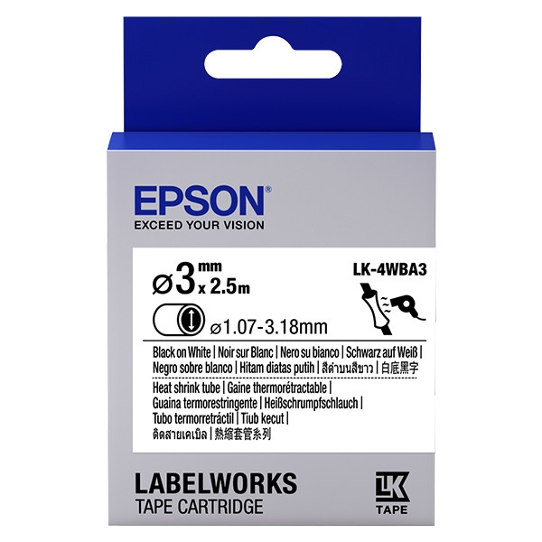 Epson LK-4WBA3 ruban thermorétractable - noir sur blanc 3 mm (d'origine) C53S654903 083286 - 1
