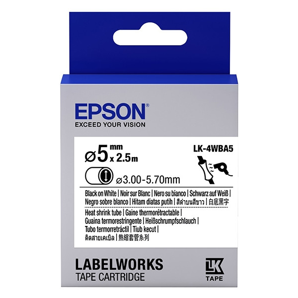 Epson LK-4WBA5 ruban thermorétractable - noir sur blanc 5 mm (d'origine) C53S654904 083290 - 1