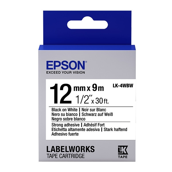 Epson LK-4WBW ruban d'étiquettes extra adhésives 12 mm (d'origine) - noir sur blanc C53S654016 083192 - 1