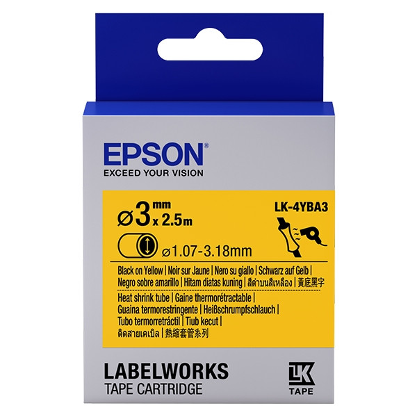 Epson LK-4YBA3 ruban thermorétractable noir sur jaune 3 mm (d'origine) C53S654905 083288 - 1