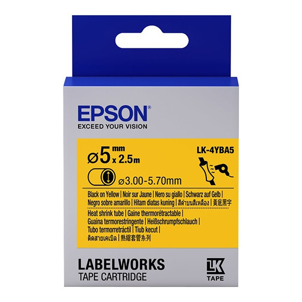 Epson LK-4YBA5 ruban thermorétractable noir sur jaune 5 mm (d'origine) C53S654906 083292 - 1