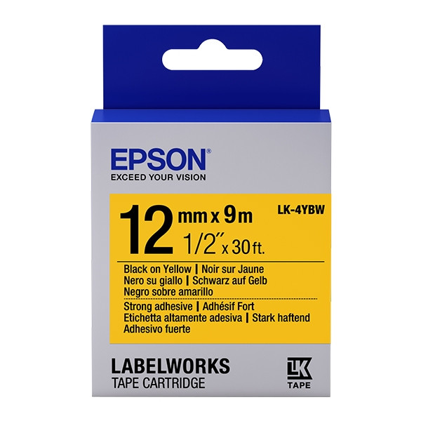 Epson LK-4YBW ruban d'étiquettes extra-adhésives 12 mm (d'origine) - noir sur jaune C53S654014 083190 - 1