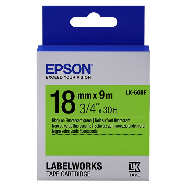 Epson LK-5GBF ruban d'étiquettes 18 mm (d'origine) - noir sur vert fluo C53S655005 083250 - 1