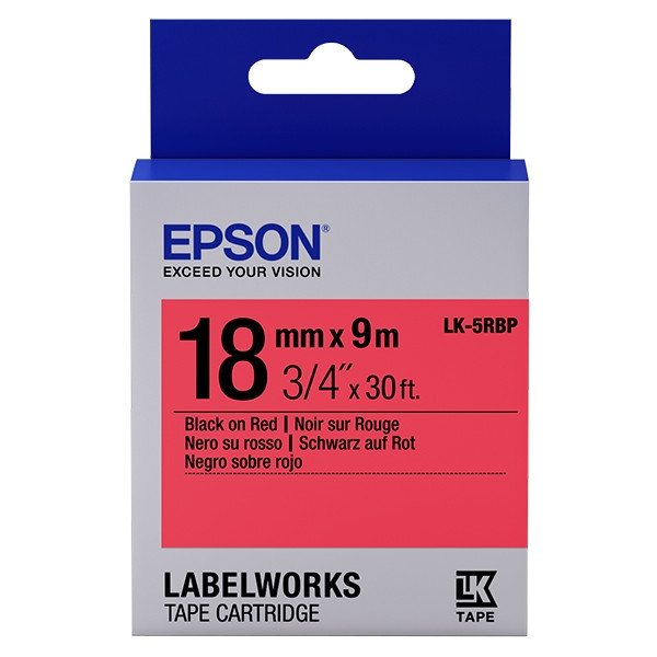 Epson LK-5RBP ruban d'étiquettes 18 mm (d'origine) - noir sur rouge pastel C53S655002 083236 - 1