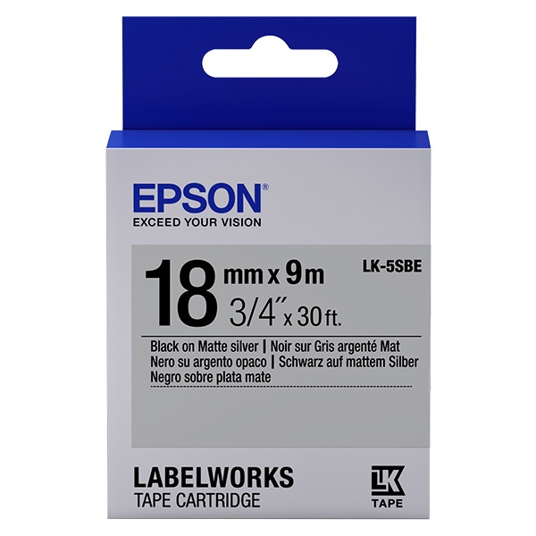 Epson LK-5SBE ruban d'étiquettes mates 18 mm (d'origine) - noir sur argent C53S655013 083254 - 1