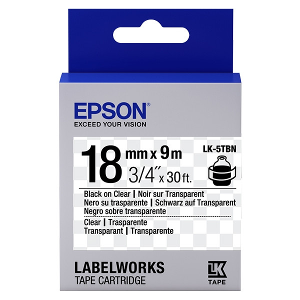 Epson LK-5TBN ruban d'étiquettes 18 mm (d'origine) - noir sur transparent C53S655008 083232 - 1