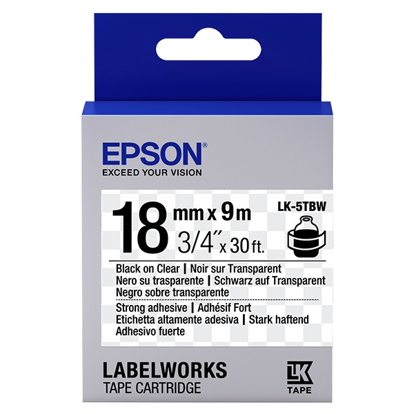 Epson LK-5TBW ruban d'étiquettes adhésives 18 mm (d'origine) - noir sur transparent C53S655011 083244 - 1