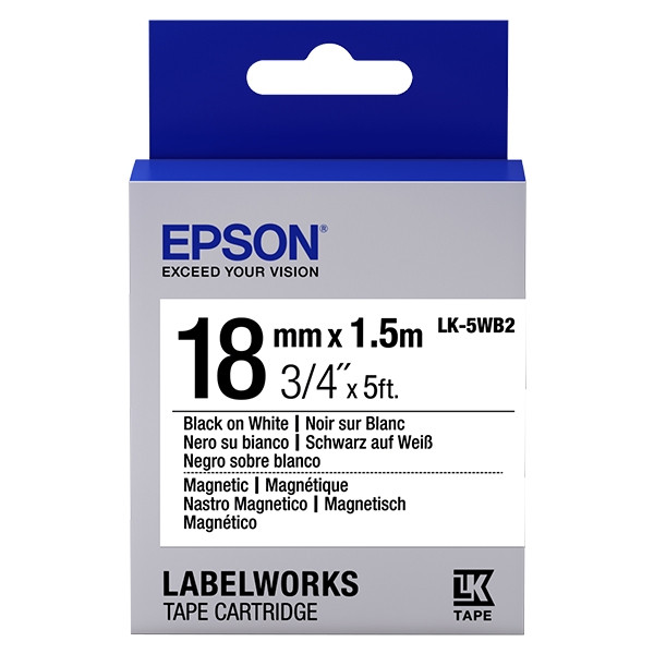 Epson LK-5WB2 ruban d'étiquettes magnétiques 18 mm (d'origine) - noir sur blanc C53S655001 083258 - 1