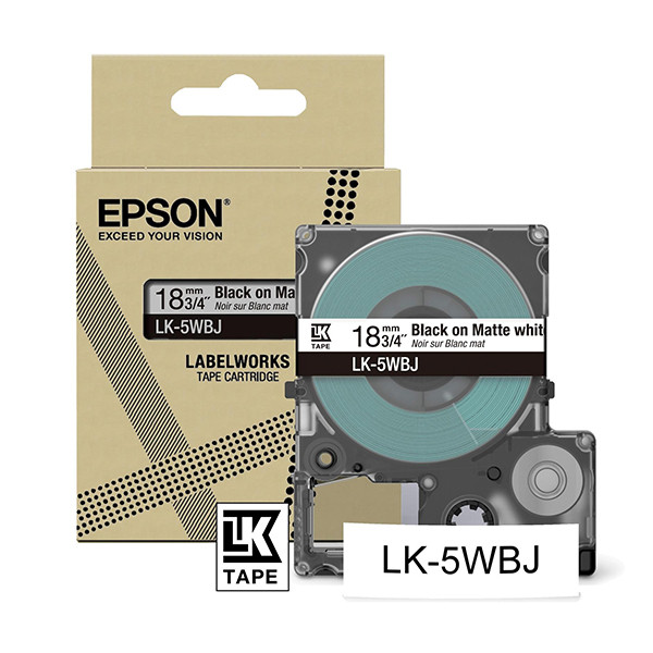 Epson LK-5WBJ ruban mat 18 mm (d'origine) -  noir sur blanc C53S672063 084386 - 1
