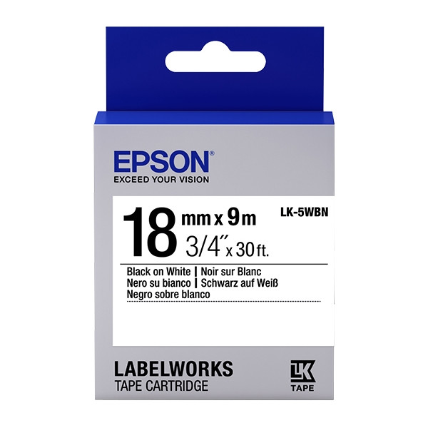 Epson LK-5WBN ruban d'étiquettes 18 mm (d'origine) - noir sur blanc C53S655006 083152 - 1