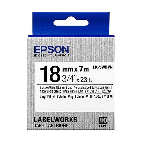 Epson LK-5WBVN ruban d'étiquettes 18 mm (d'origine) - noir sur blanc C53S655027 084350 - 1