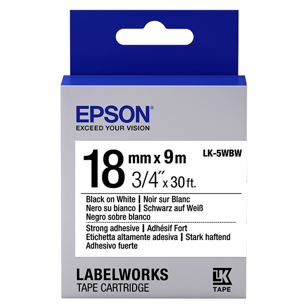 Epson LK-5WBW ruban d'étiquettes extra adhésives 18 mm (d'origine) - noir sur blanc C53S655012 083246 - 1