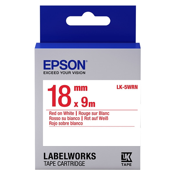 Epson LK-5WRN ruban d'étiquettes standard 18 mm (d'origine) - rouge sur blanc C53S655007 083240 - 1