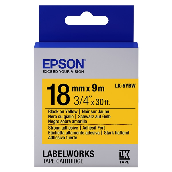 Epson LK-5YBW ruban d'étiquettes extra-adhésives 18 mm (d'origine) - noir sur jaune C53S655010 083242 - 1
