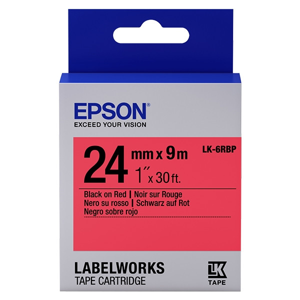 Epson LK-6RBP ruban d'étiquettes 24 mm (d'origine) - noir sur rouge pastel C53S656004 083264 - 1