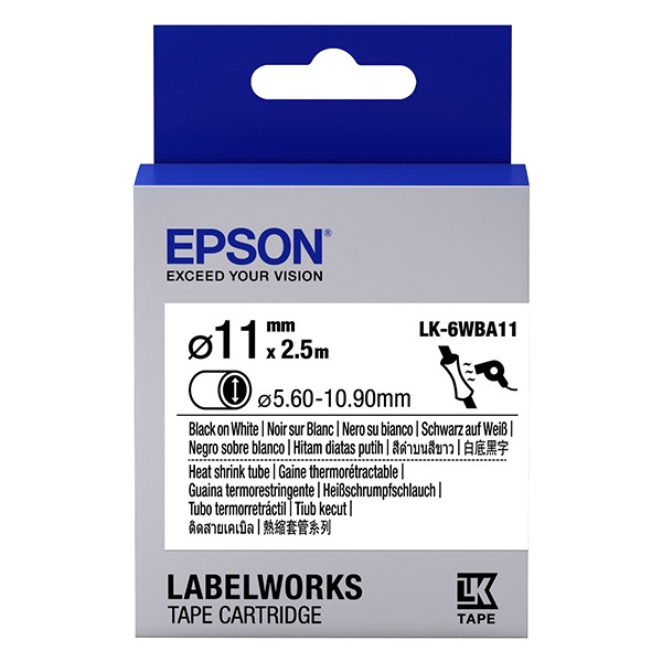 Epson LK-6WBA11 ruban thermorétractable - noir sur blanc 11 mm (d'origine) C53S656902 083294 - 1