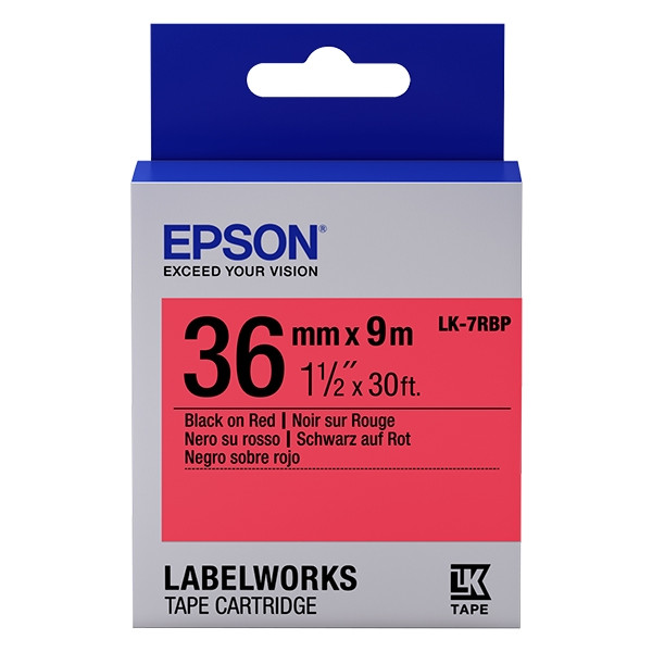 Epson LK-7RBP ruban d'étiquettes 36 mm (d'origine) - noir sur rouge pastel C53S657004 083276 - 1
