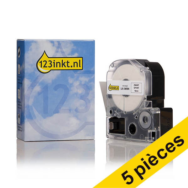 Offre : 5x Epson LK-5WBN cassette à ruban 18 mm (marque 123encre) - noir sur blanc 650874 - 1